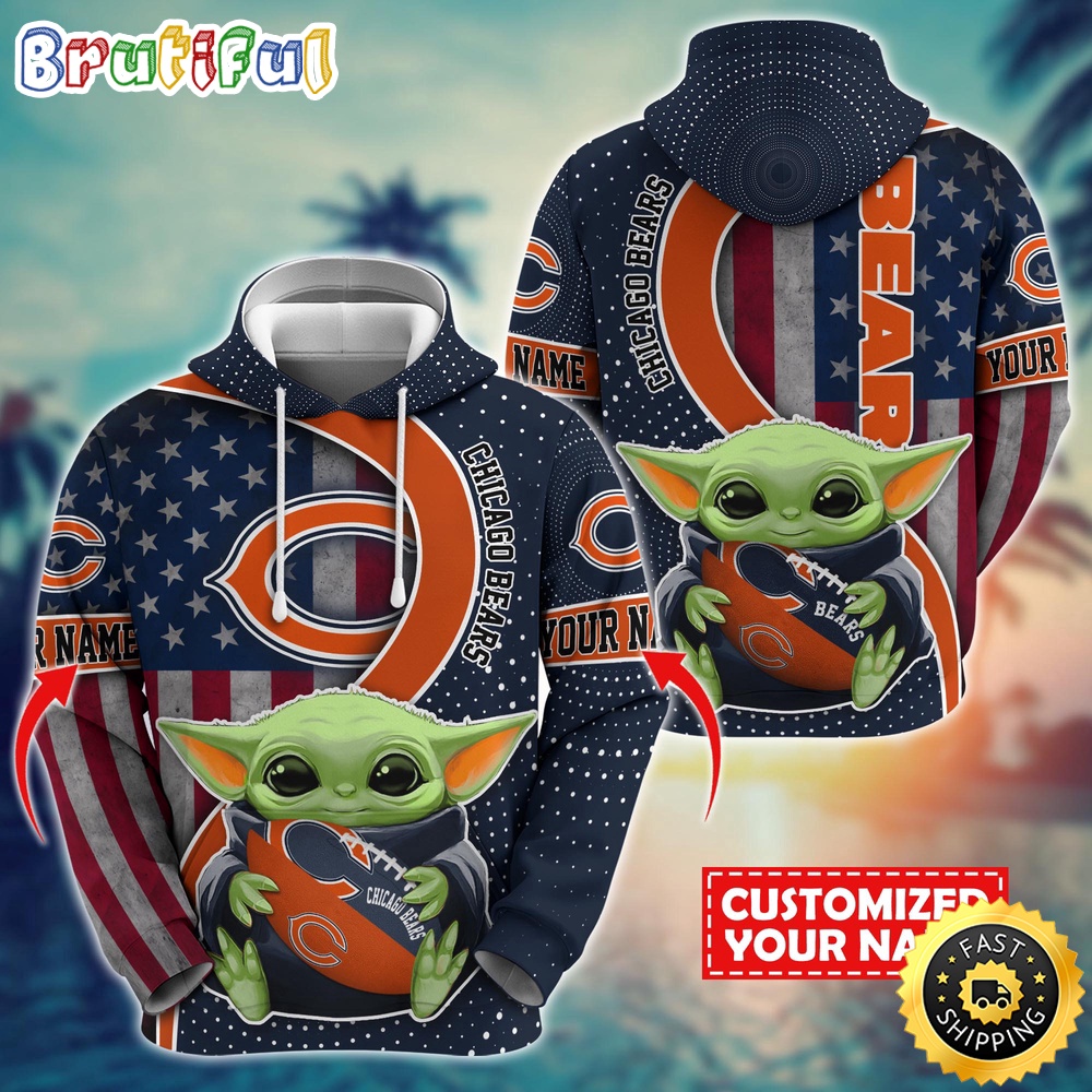 Personalized NFL Chicago Bears Hoodie Baby Yoda Unisex Hoodie For Fans 1