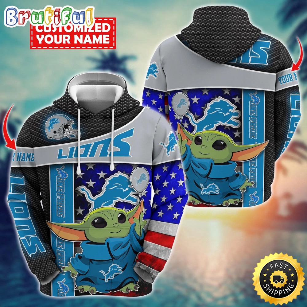 Personalized NFL Detroit Lions Hoodie Baby Yoda Unisex Hoodie 1