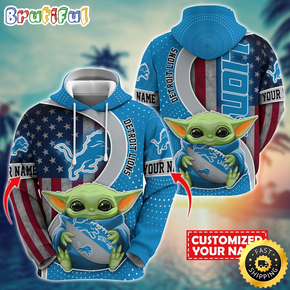 Personalized NFL Detroit Lions Hoodie Baby Yoda Unisex Hoodie For Fans 1