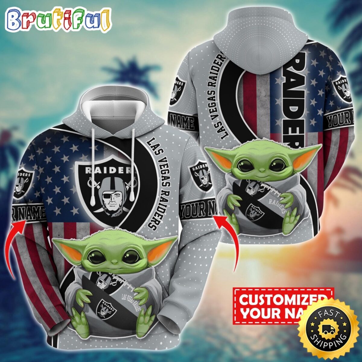 Personalized NFL Las Vegas Raiders Hoodie Baby Yoda Unisex Hoodie