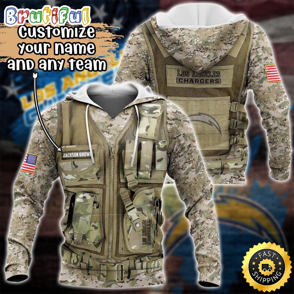 Personalized NFL Los Angeles Chargers Hoodie Camo Military Hoodie 1