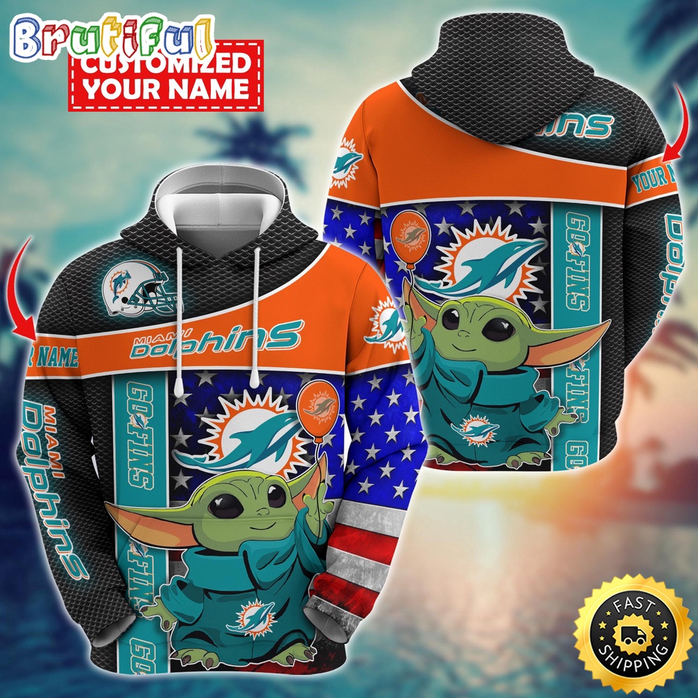 Personalized NFL Miami Dolphins Hoodie Baby Yoda Unisex Hoodie 1