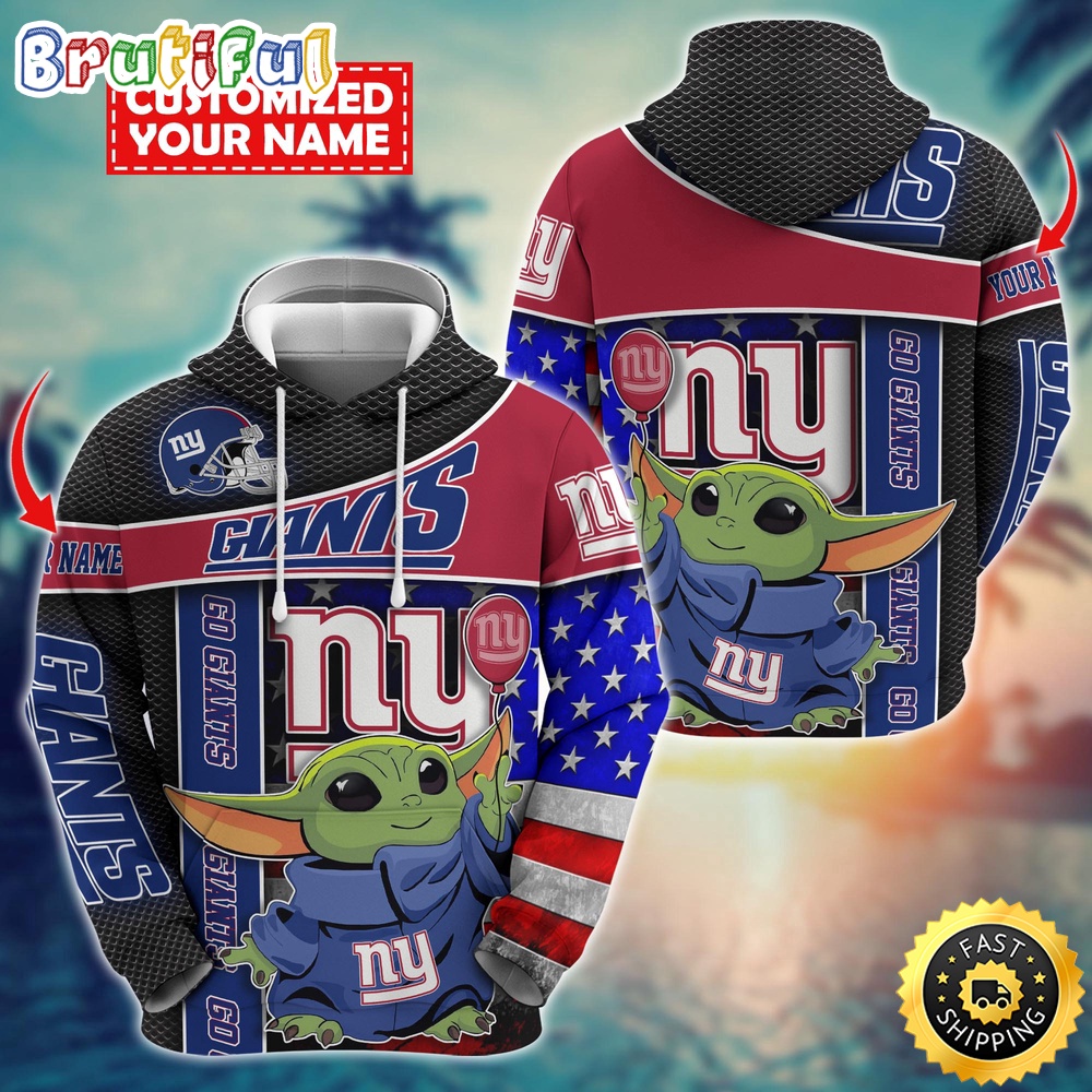 Personalized NFL New York Giants Hoodie Baby Yoda Unisex Hoodie 1