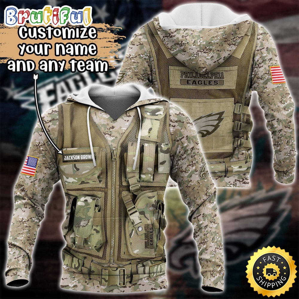 Personalized NFL Philadelphia Eagles Hoodie Camo Military Hoodie 1