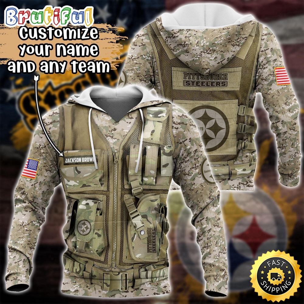 Personalized NFL Pittsburgh Steelers Hoodie Camo Military Hoodie 1