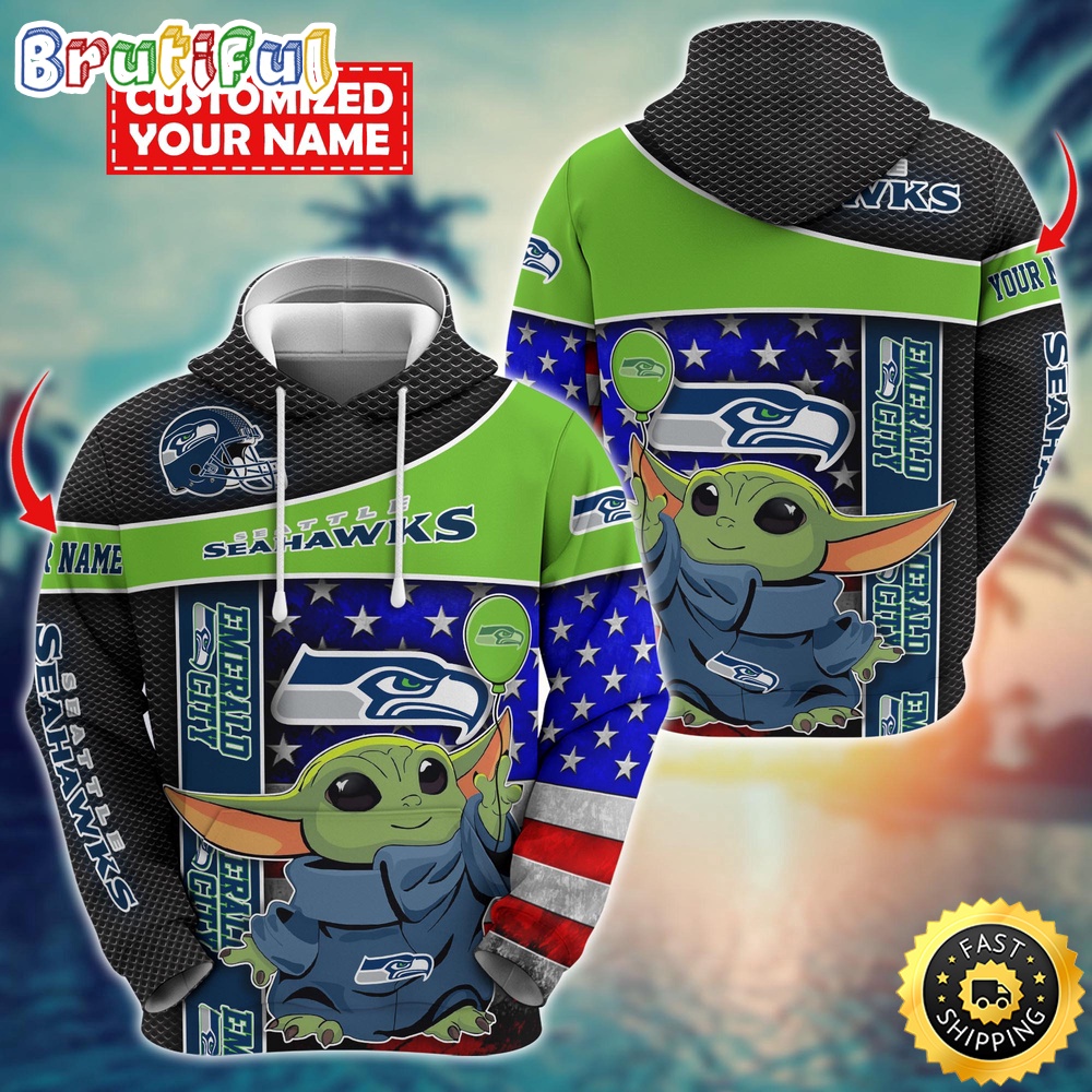 Personalized NFL Seattle Seahawks Hoodie Baby Yoda Unisex Hoodie 1