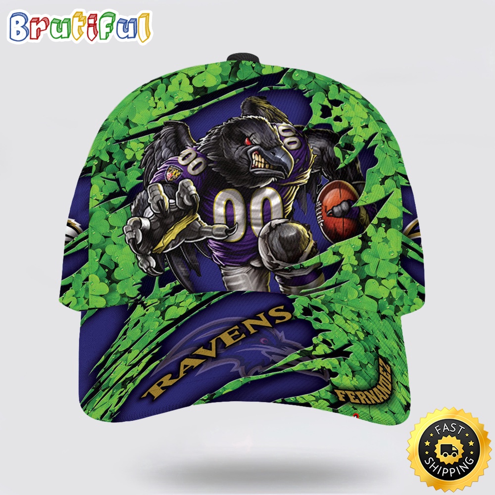 Personalized Baltimore Ravens Mascot St Patrick Day All Over Print Baseball Cap 1 nox0di.jpg