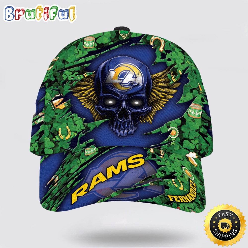 Personalized Los Angeles Rams St Patrick Day Skull All Over Print Baseball Cap 1 p5subk.jpg