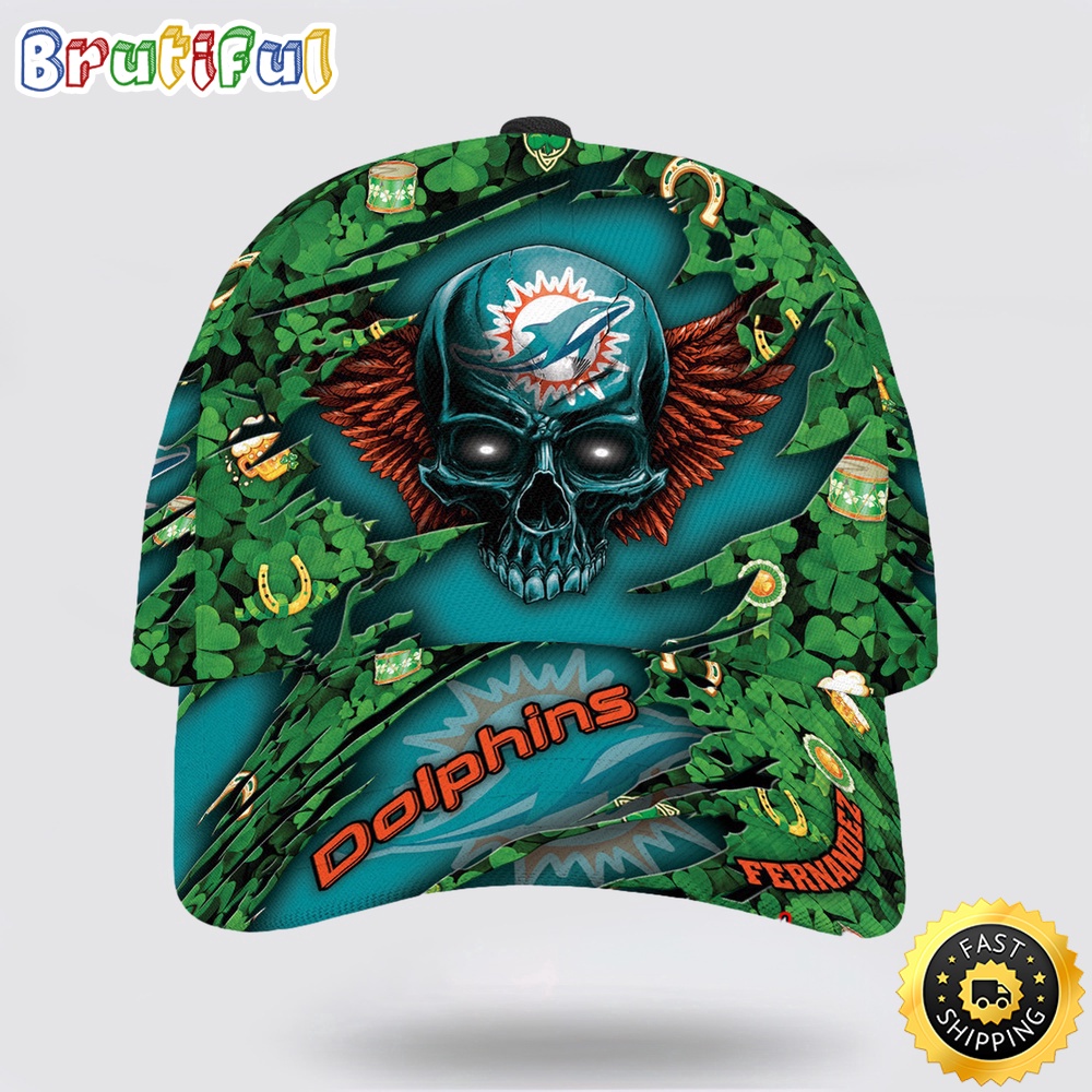 Personalized Miami Dolphins St Patrick Day Skull All Over Print Baseball Cap 1 olv7bn.jpg