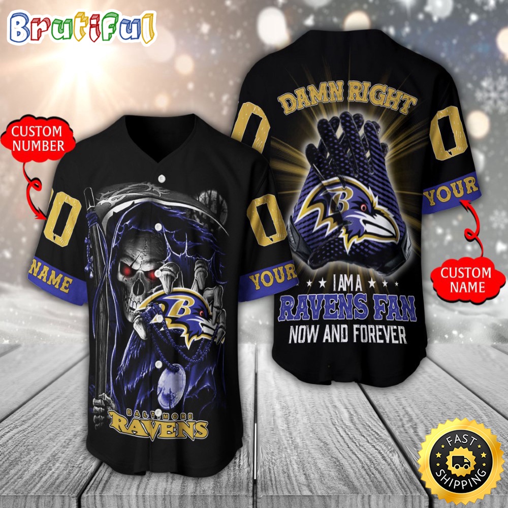 Personalized NFL Baltimore Ravens Baseball Jersey Skull Damn Right amy5k0.jpg