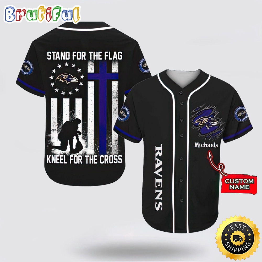 Personalized NFL Baltimore Ravens Baseball Jersey Stand For The Flag Kneel For The Cross osqy1d.jpg
