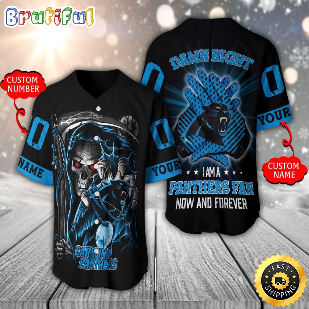 Personalized NFL Carolina Panthers Baseball Jersey Skull Damn Right mwfxyn.jpg