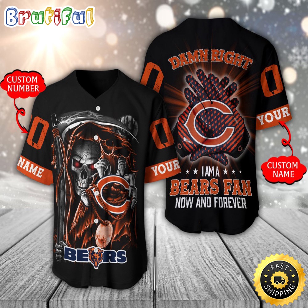 Personalized NFL Chicago Bears Baseball Jersey Skull Damn Right eafsth.jpg