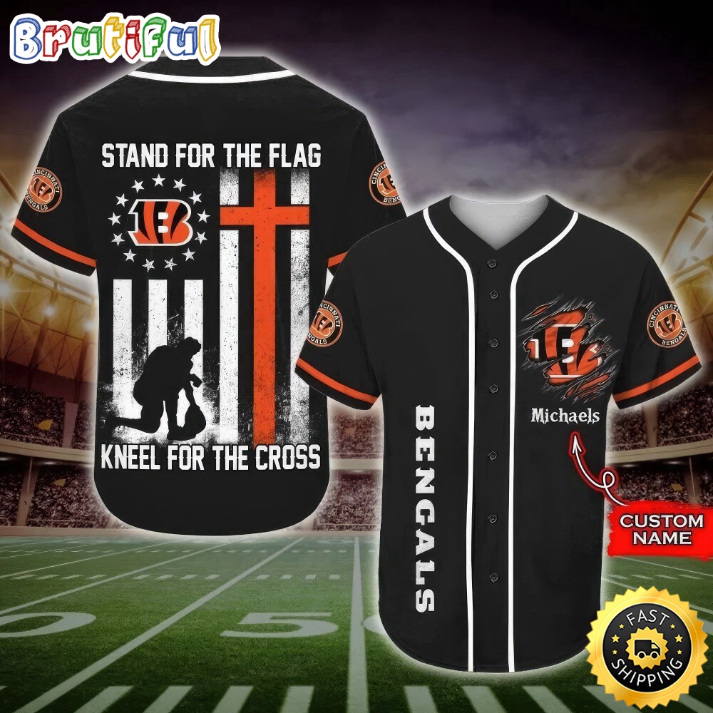 Personalized NFL Chicago Bears Baseball Jersey Stand For The Flag Kneel For The Cross demjza.jpg