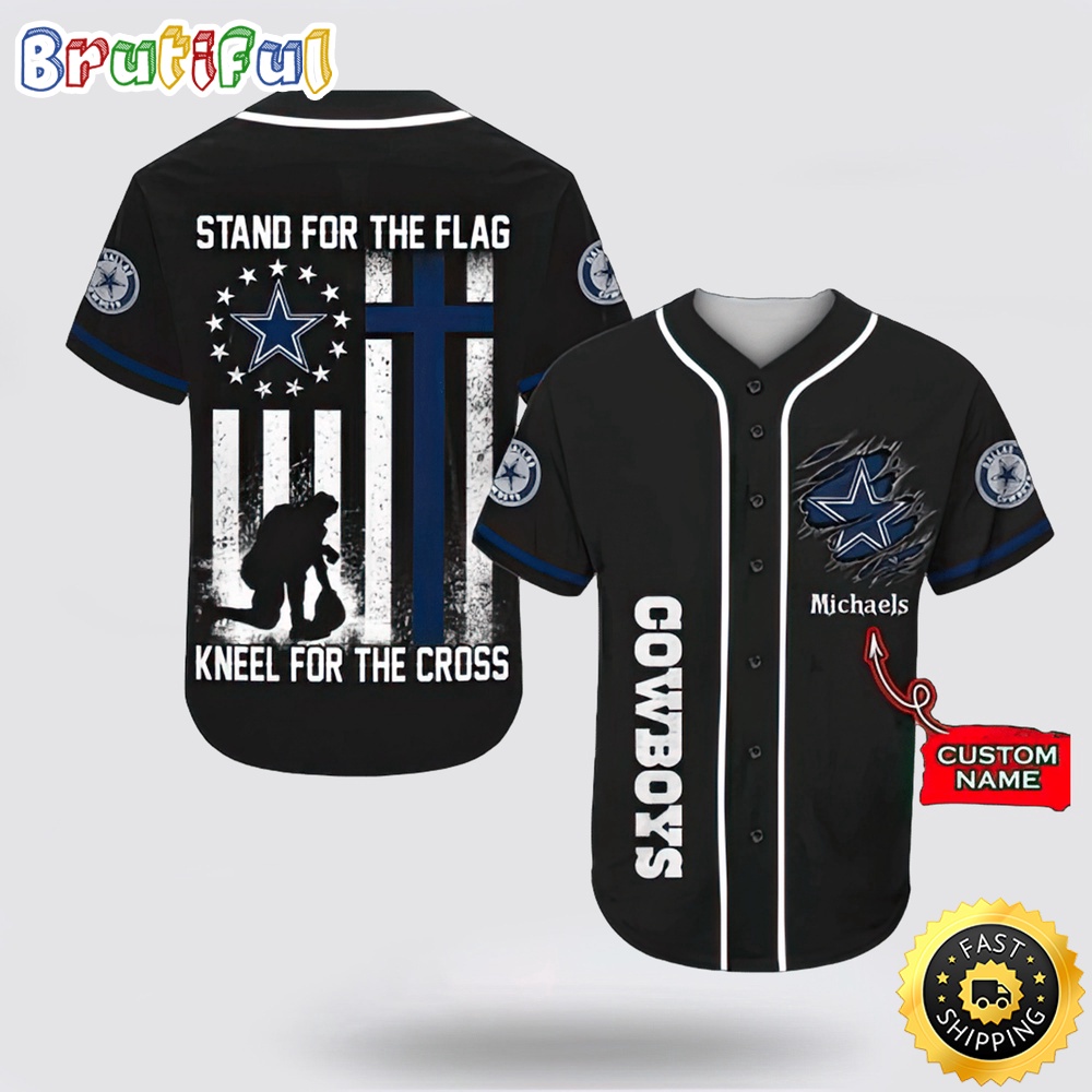 Personalized NFL Dallas Cowboys Baseball Jersey Stand For The Flag Kneel For The Cross z8pzkh.jpg