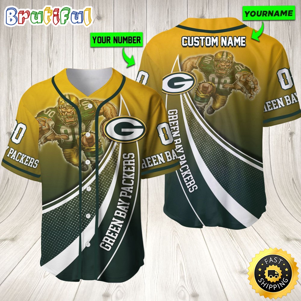 Personalized NFL Green Bay Packers Baseball Jersey Mascot Art weimvq.jpg