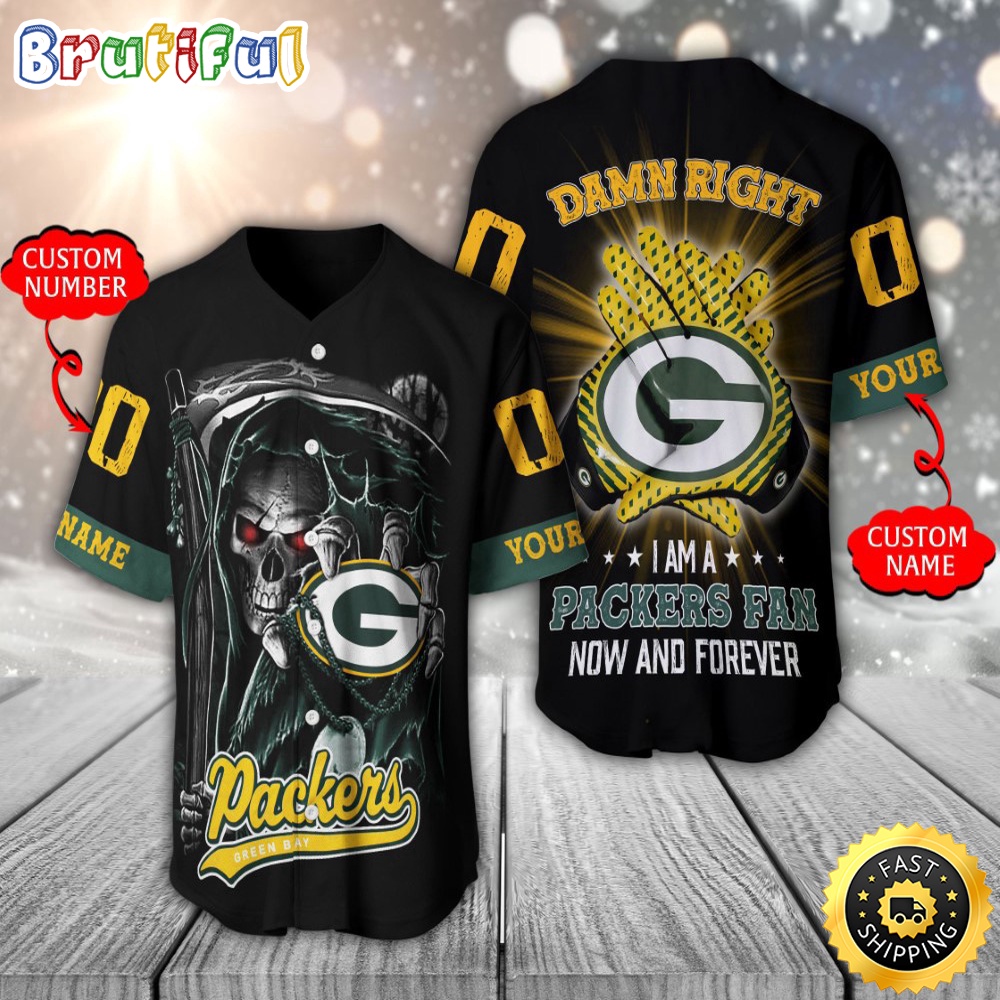 Personalized NFL Green Bay Packers Baseball Jersey Skull Damn Right qk4uzb.jpg