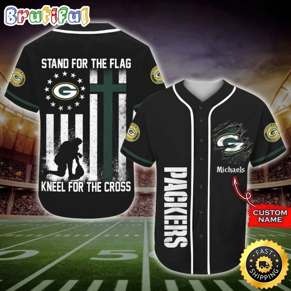 Personalized NFL Green Bay Packers Baseball Jersey Stand For The Flag Kneel For The Cross tsrs5a.jpg