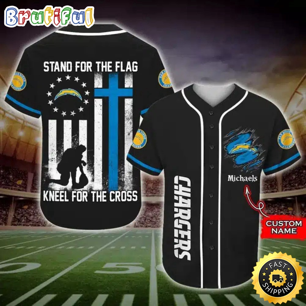 Personalized NFL Los Angeles Chargers Baseball Jersey Stand For The Flag Kneel For The Cross xtjbuh.jpg