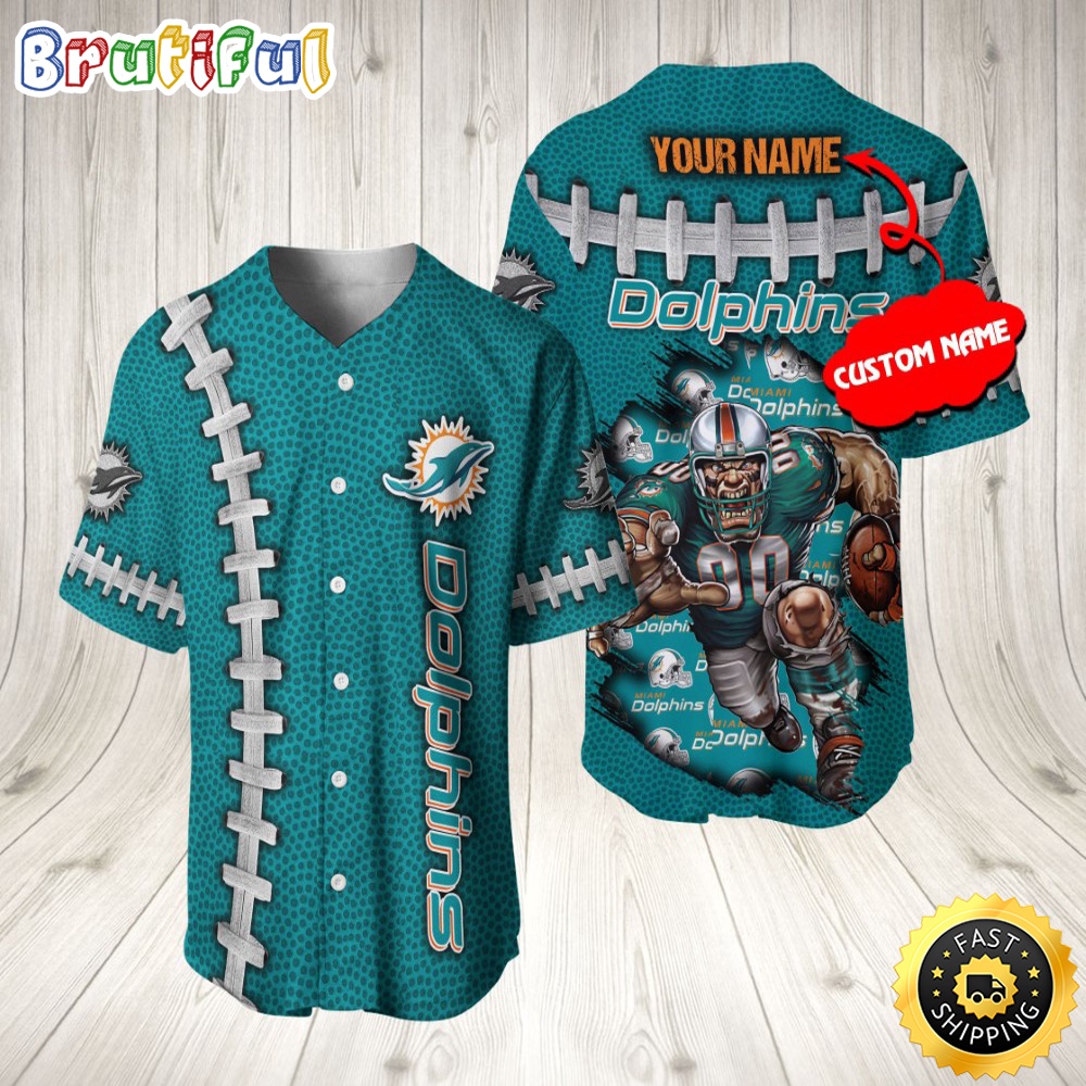 Personalized NFL Miami Dolphins Baseball Jersey Team Spirit Tops hn3rm2.jpg