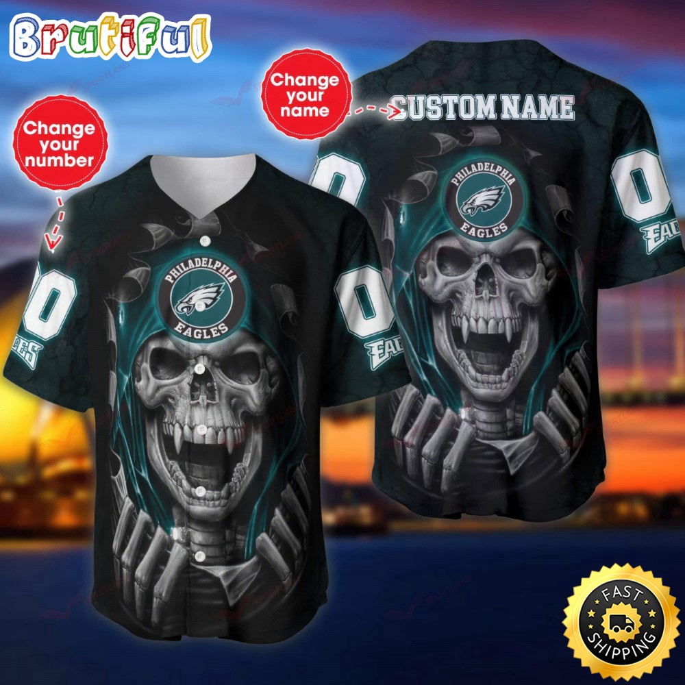 Personalized NFL Philadelphia Eagles Baseball Jersey Vampire Skull oexl6z.jpg