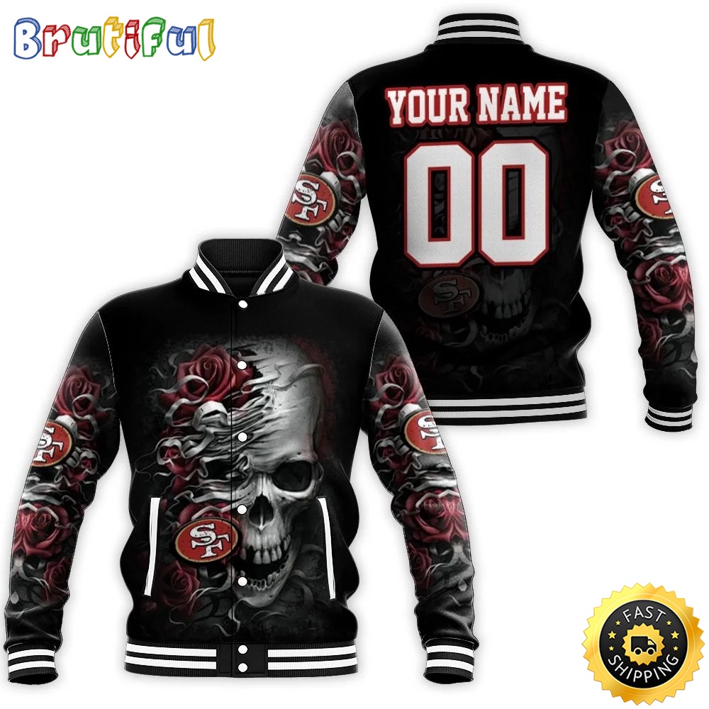 Personalized NFL San Francisco 49ers Baseball Jacket Skull Flower For Fans n0hxsa.jpg