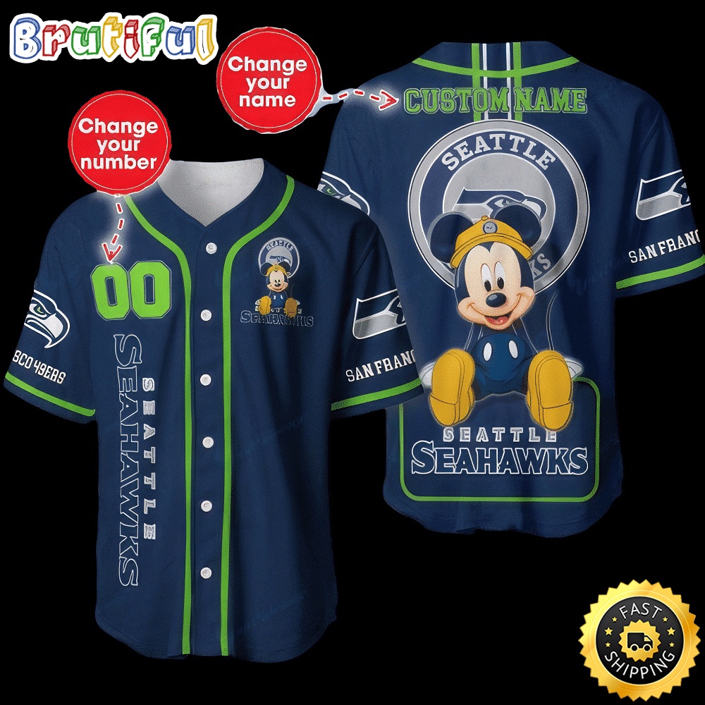 Personalized NFL Seattle Seahawks Baseball Jersey Mickey Mouse dry8bq.jpg