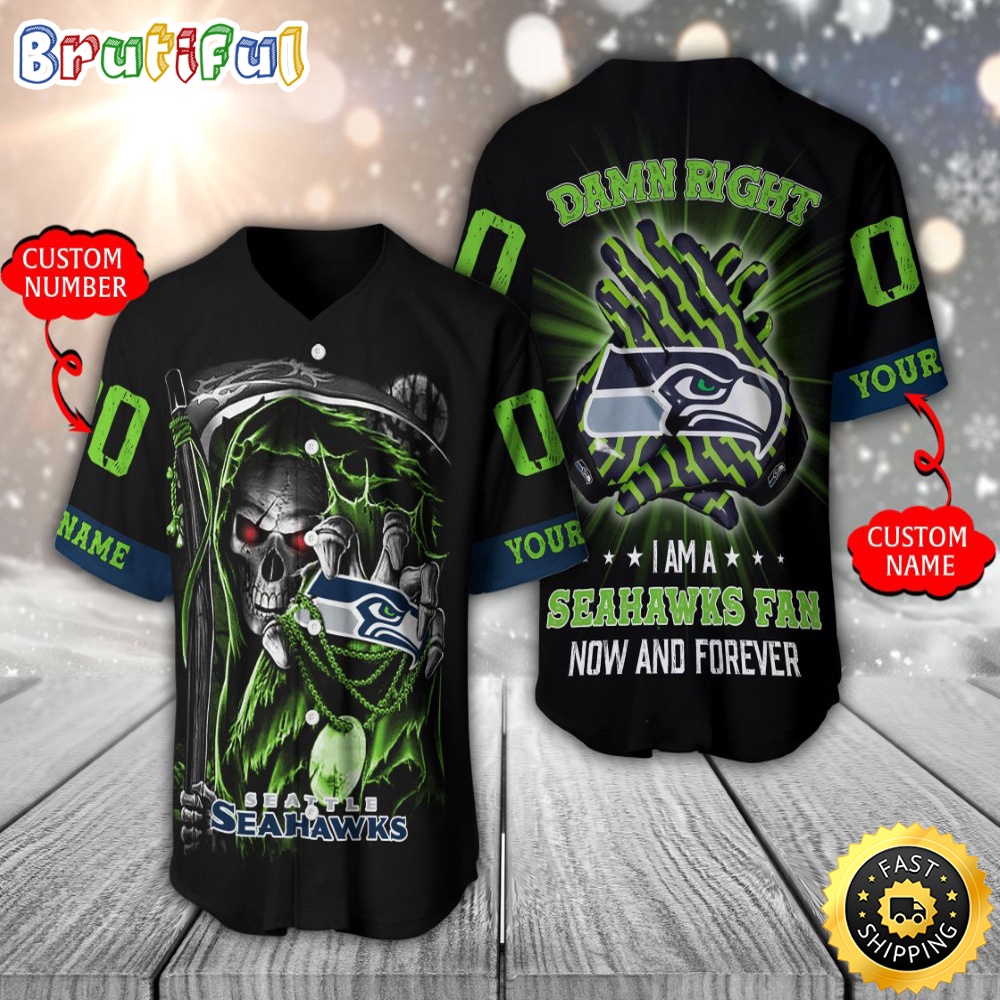 Personalized NFL Seattle Seahawks Baseball Jersey Skull Damn Right s8vgrv.jpg
