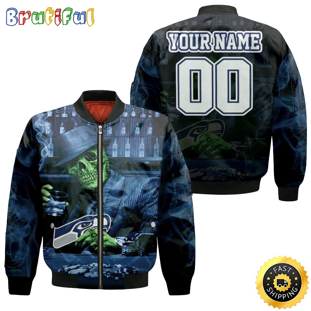 Personalized NFL Seattle Seahawks Bomber Jacket Skull Play Card azzatg.jpg