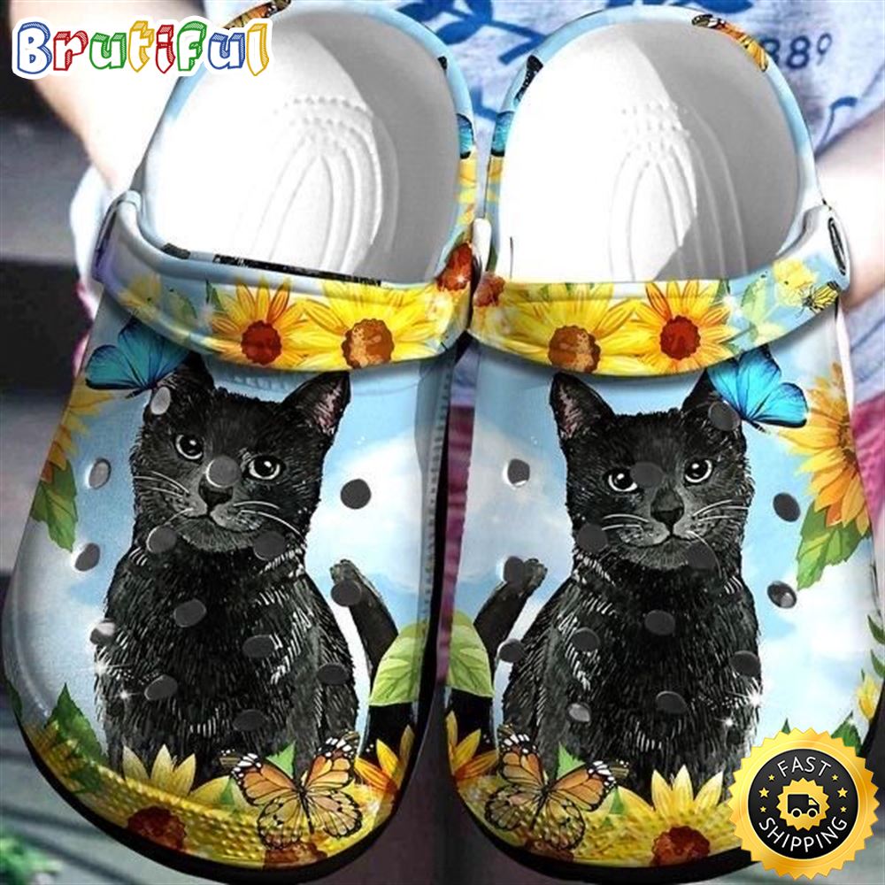 Sunflower And Black Cat Cute Animalbland Clog Birthday Gift For Man Woman gosgxz.jpg