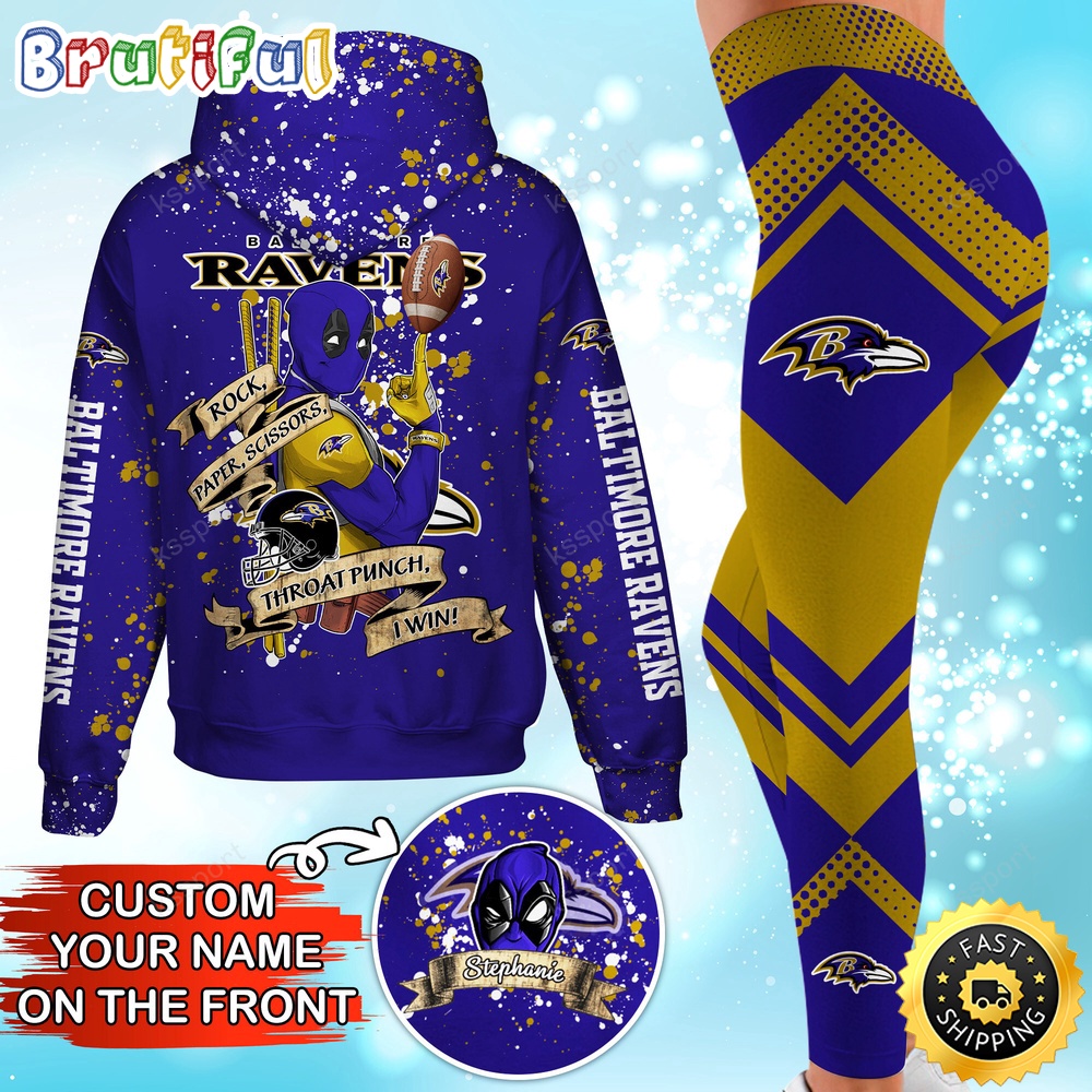 Custom NFL Baltimore Ravens Hoodie Leggings Rock Paper Scissors Throat Punch I Win Hoodie