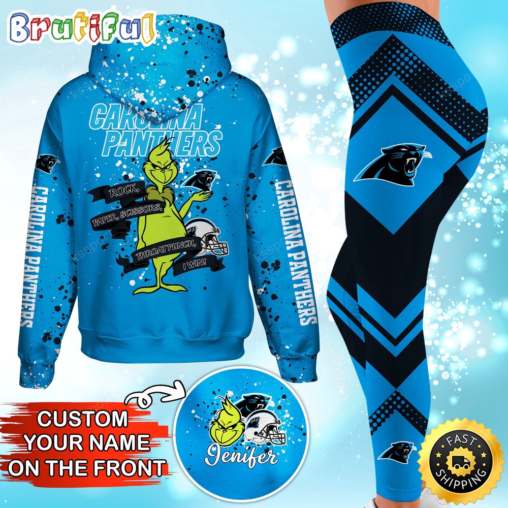 Custom NFL Carolina Panthers Hoodie Leggings The Grinch Hoodie Rock Paper Scissors Throat Punch I Win