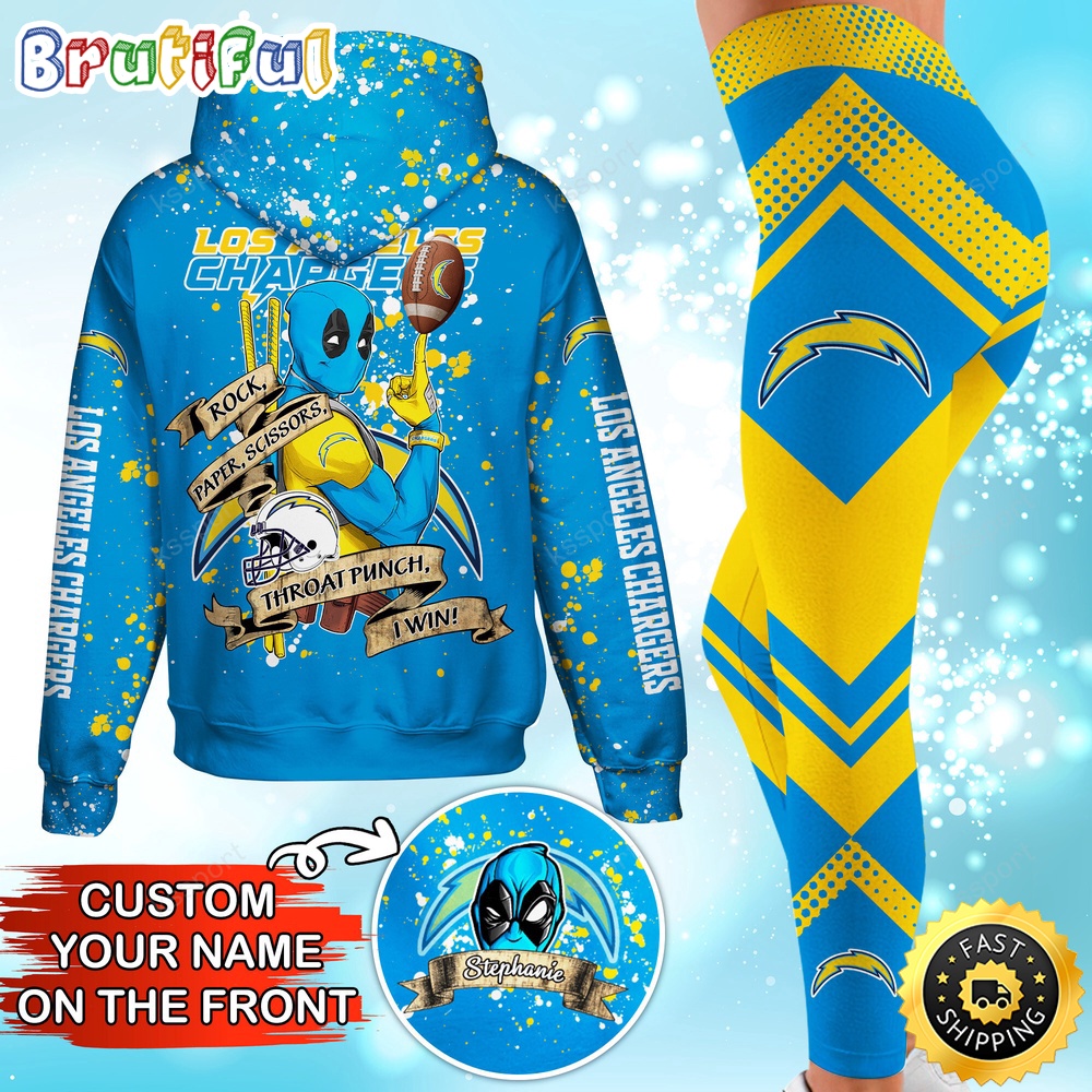 Custom NFL Los Angeles Chargers Hoodie Leggings Rock Paper Scissors Throat Punch I Win Hoodie