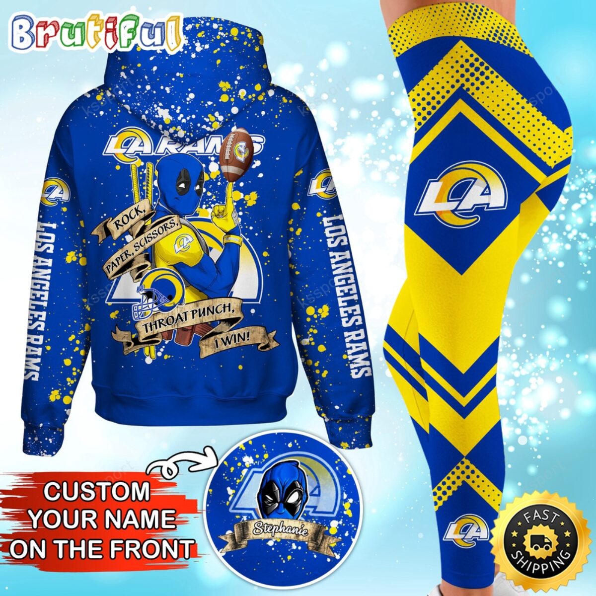 Custom NFL Los Angeles Rams Hoodie Leggings Rock Paper Scissors