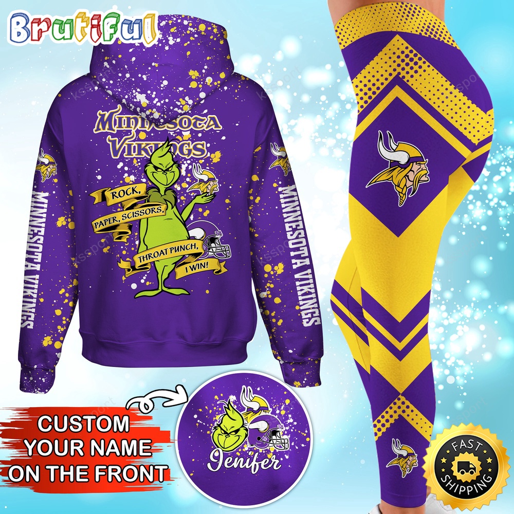 Custom NFL Minnesota Vikings Hoodie Leggings The Grinch Hoodie Rock Paper Scissors Throat Punch I Win