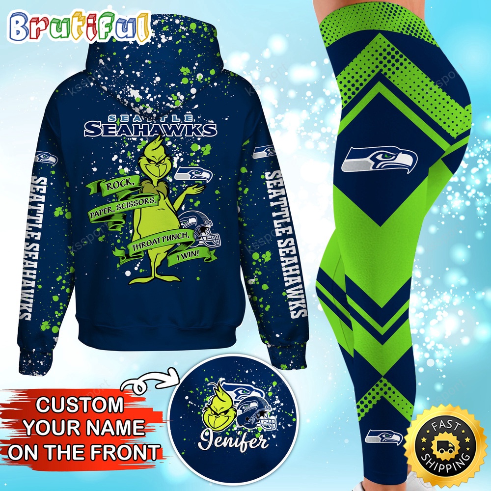 Custom NFL Seattle Seahawks Hoodie Leggings The Grinch Hoodie Rock Paper Scissors Throat Punch I Win