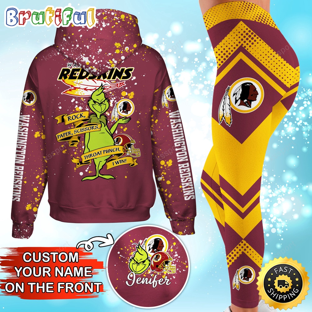 Custom NFL Washington Commanders Hoodie Leggings The Grinch Hoodie Rock Paper Scissors Throat Punch I Win