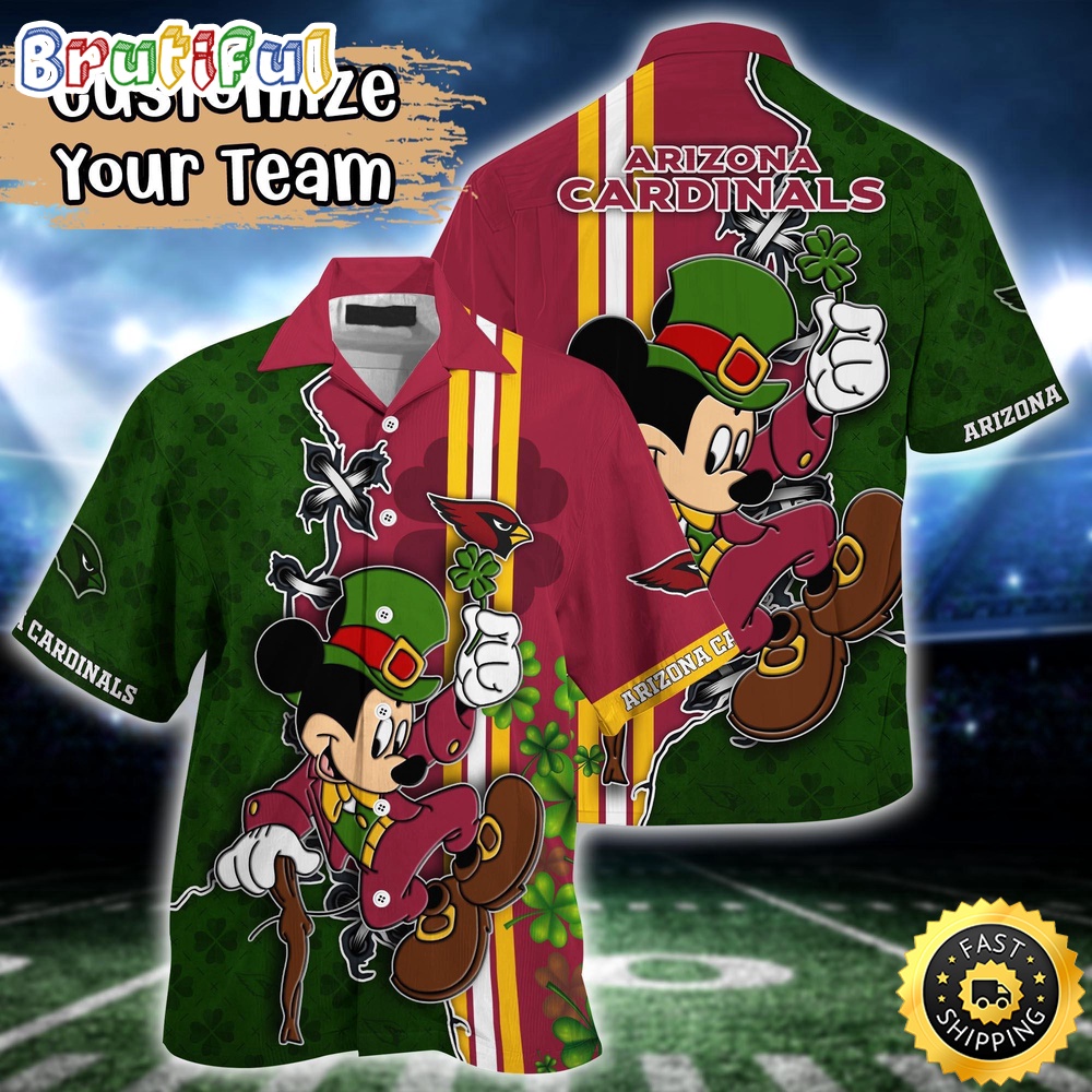 Customized NFL Arizona Cardinals Hawaiian Shirt Mickey Mouse Saint Patricks Day Hawaii Shirt