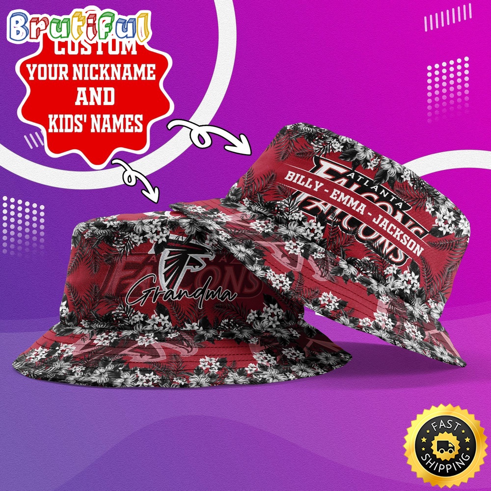 Customized NFL Atlanta Falcons Bucket Hat Floral Pattern Hat For Football Fans