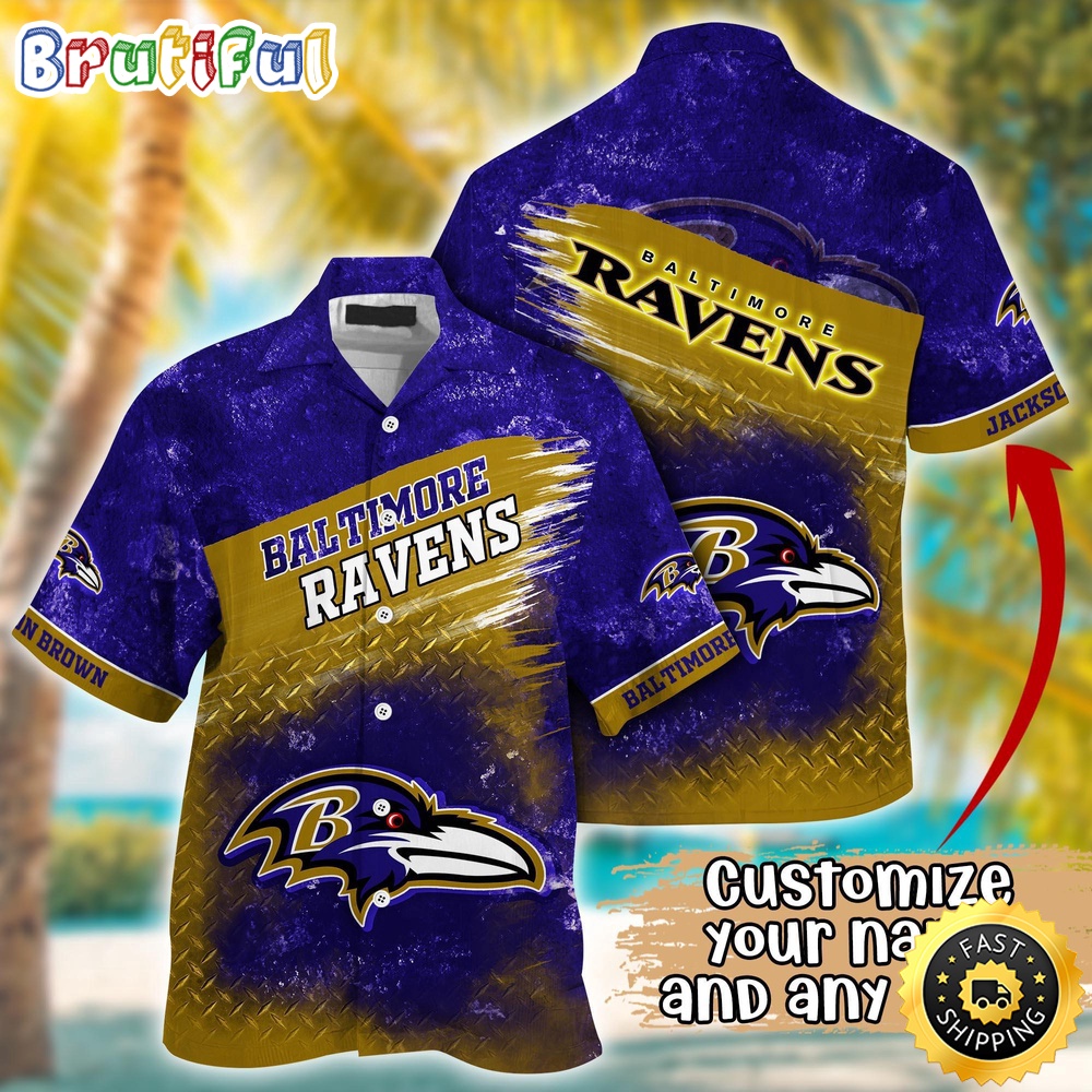Customized NFL Baltimore Ravens Hawaiian Shirt Metal Pattern Aloha Shirt