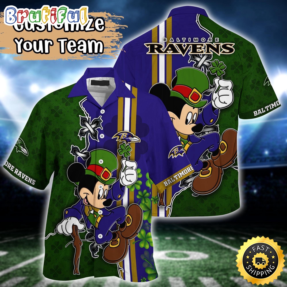Customized NFL Baltimore Ravens Hawaiian Shirt Mickey Mouse Saint Patricks Day Hawaii Shirt