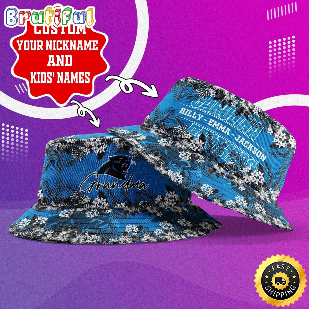 Customized NFL Carolina Panthers Bucket Hat Floral Pattern Hat For Football Fans