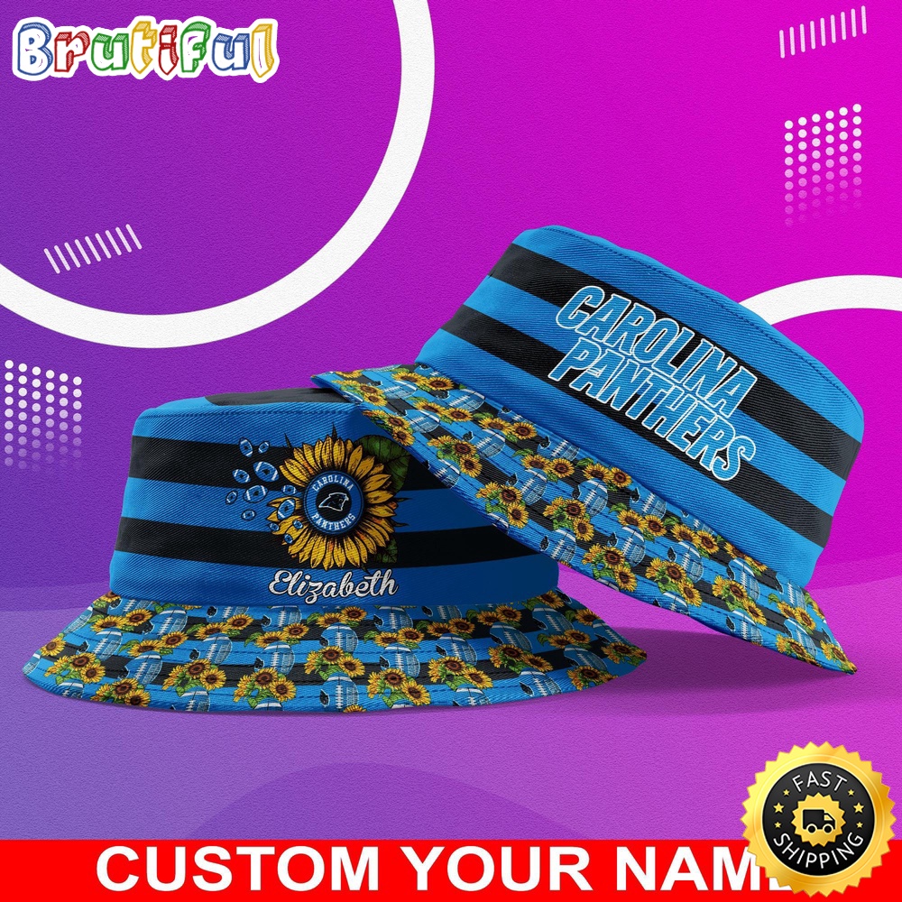 Customized NFL Carolina Panthers Bucket Hat Sunflower NFL Bucket Hat