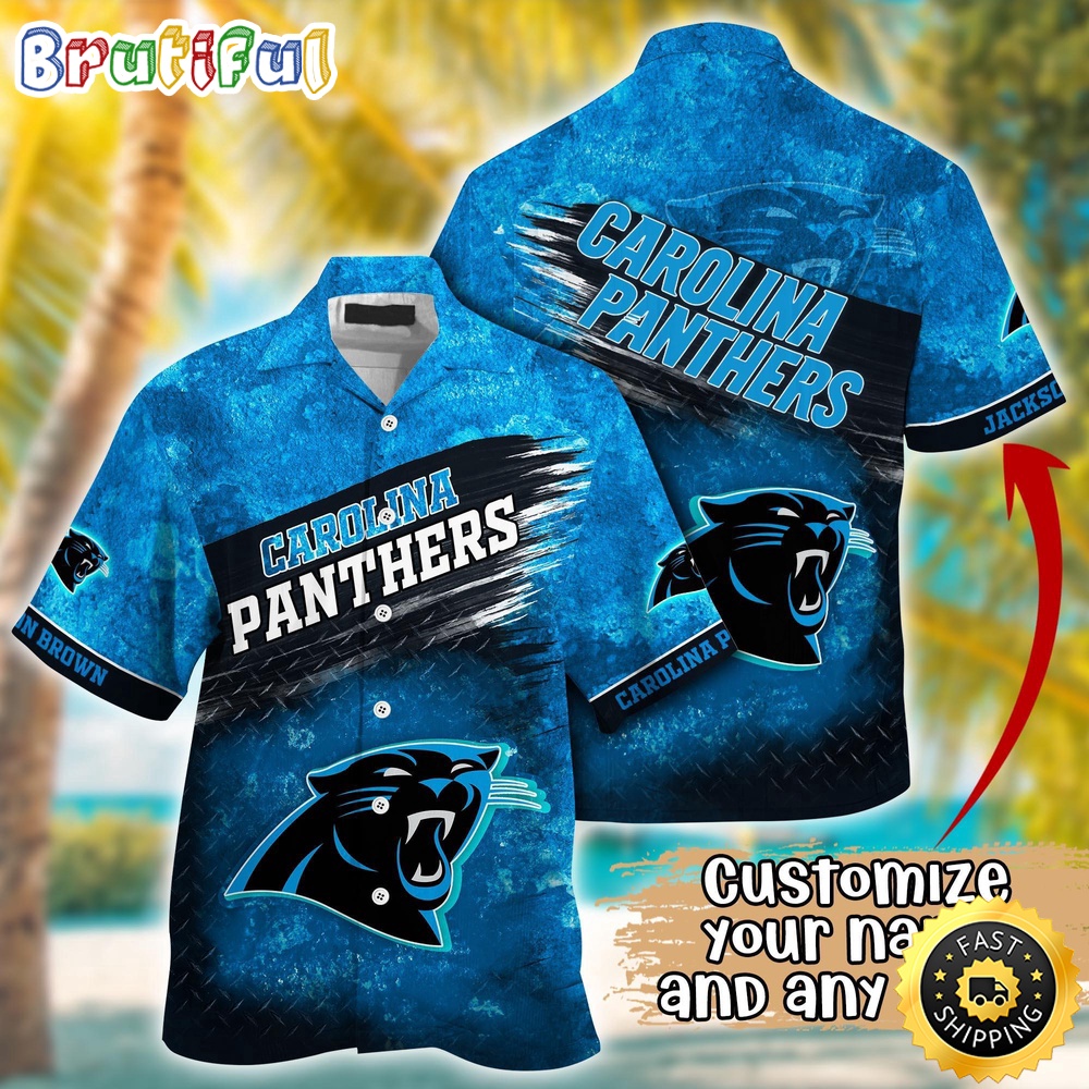 Customized NFL Carolina Panthers Hawaiian Shirt Metal Pattern Aloha Shirt