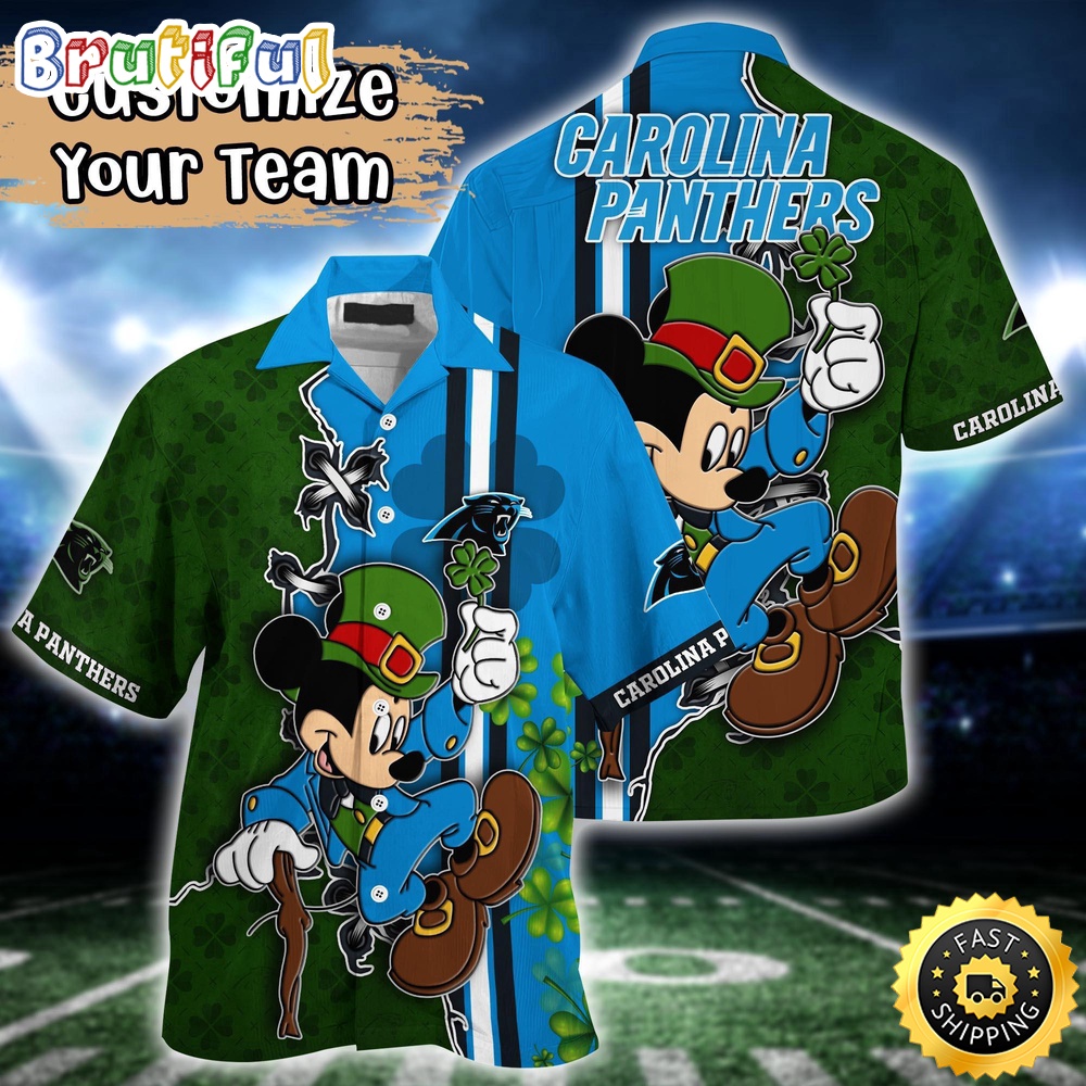 Customized NFL Carolina Panthers Hawaiian Shirt Mickey Mouse Saint Patricks Day Hawaii Shirt