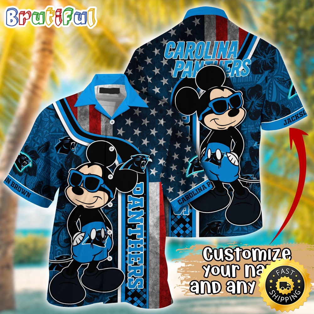 Customized NFL Carolina Panthers Hawaiian Shirt Mickey Mouse Tropical Shirt