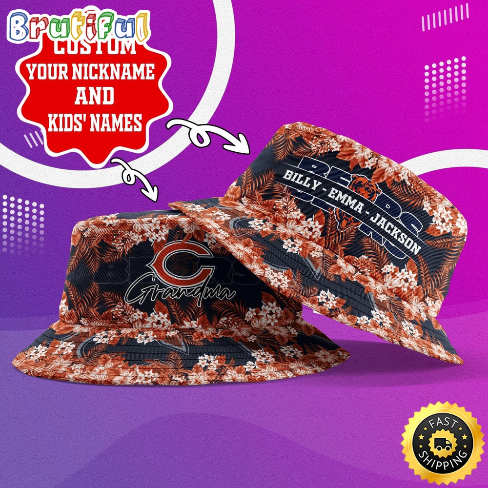 Customized NFL Chicago Bears Bucket Hat Floral Pattern Hat For Football Fans