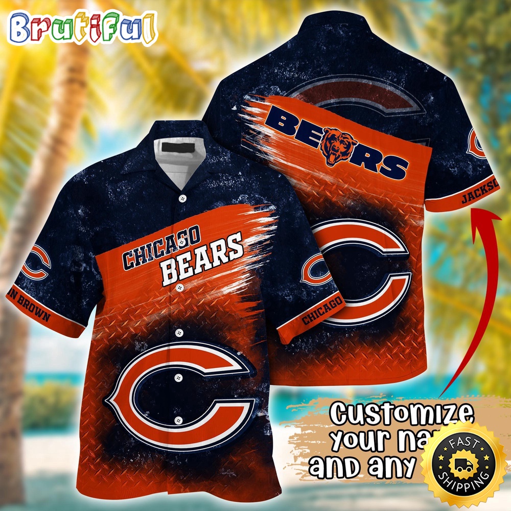 Customized NFL Chicago Bears Hawaiian Shirt Metal Pattern Aloha Shirt