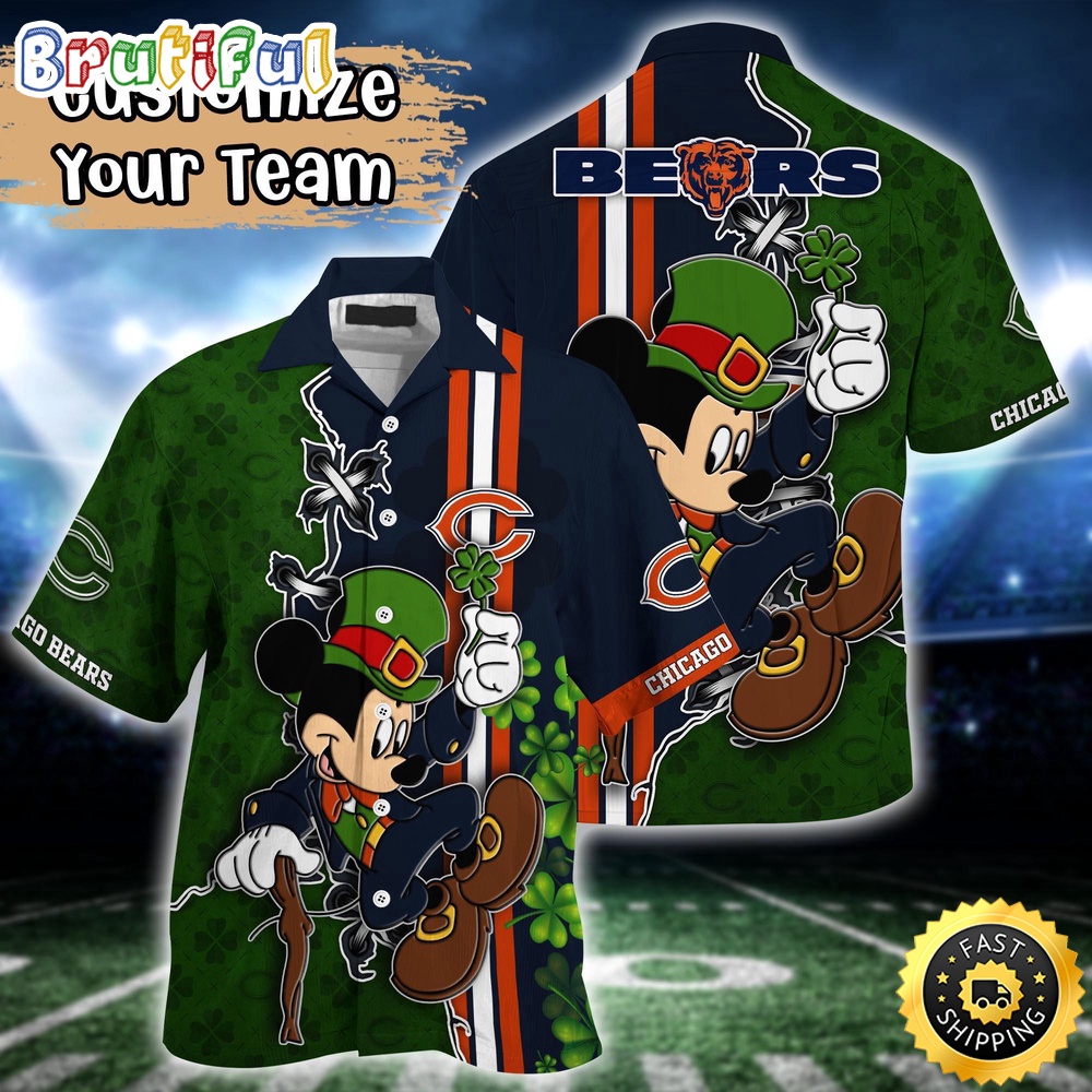 Customized NFL Chicago Bears Hawaiian Shirt Mickey Mouse Saint Patricks Day Hawaii Shirt