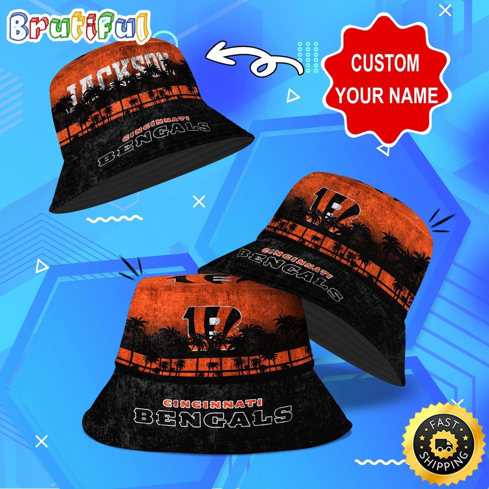 Customized NFL Cincinnati Bengals Bucket Hat Palm Tree NFL Bucket Hat